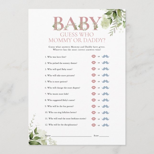 Invitación Adivina quién es la partida de Baby Shower de mamá (Anverso)