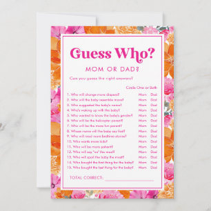 Invitación Adivina Quién Juego de Baby Shower Rosa y Floral