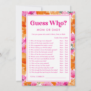 Invitación Adivina Quién Juego de Baby Shower Rosa y Floral