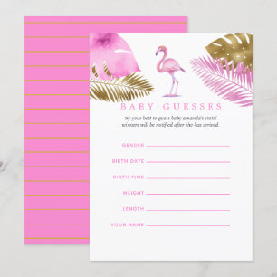 Invitación Adivinanzas de bebé en Baby Shower de flamenco ros