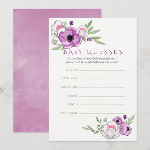 Invitación Adivinanzas de bebé en Baby Shower Floral Violeta