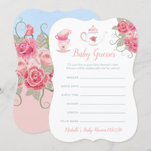 Invitación Adivinanzas para Baby Shower de té floral de rosas