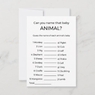 Invitación adivinar el nombre bebé animal bebé juego de ducha