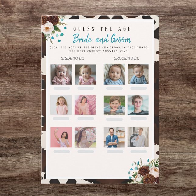 Invitación Adivinen el juego Age Bridal Shower Boho Wild Flor (Guess the Age Bridal Shower Boho Wild Floral game)