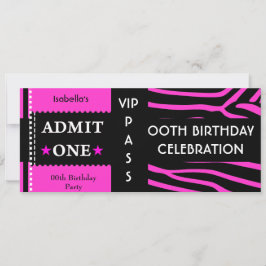 Invitación Admisión Fiesta de Cumpleaños Cebra Rosa Caliente