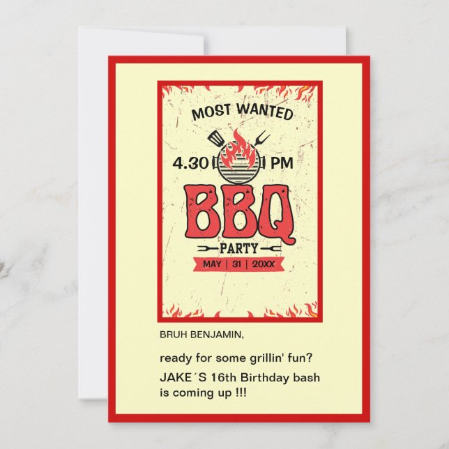 Invitación adolescente Bruh bbq grillin cumpleaños divertido (Anverso)