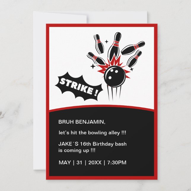 Invitación adolescente Bruh hit bowling callejón diversión de (Anverso)