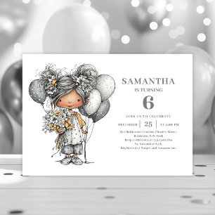 Invitación Adolescente caprichosa chica negro oro 10 cumpleañ