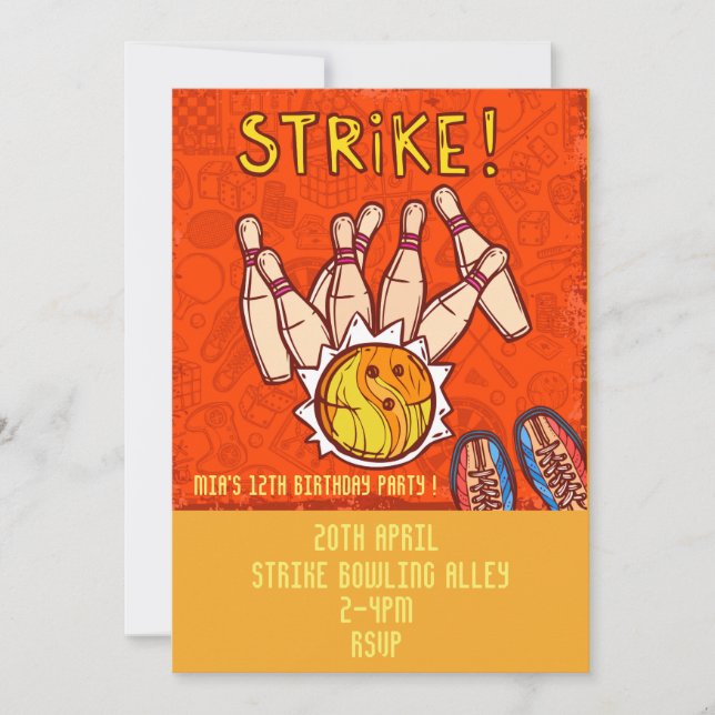 Invitación Adolescente de boliche en la fiesta de cumpleaños  (Anverso)