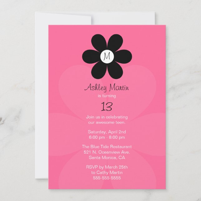 Invitación adolescente de la fiesta de cumpleaños (Anverso)