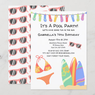 Invitación adolescente del cumpleaños del bikini