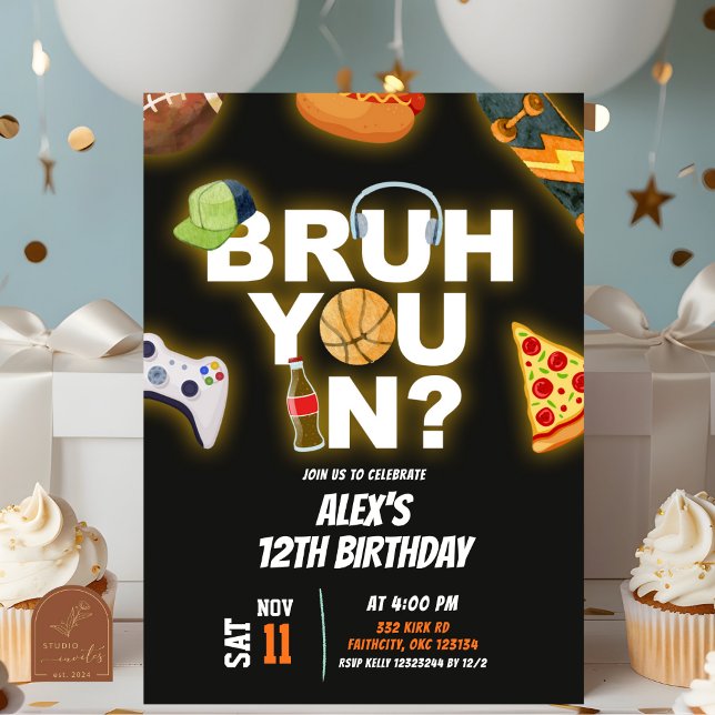 Invitación Adolescente Neon Bruh te Invita a Cumpleaños de Fi (Subido por el creador)