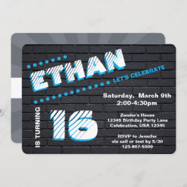Invitación Adolescente/Tween Graffiti Brick Wall Birthday Boy