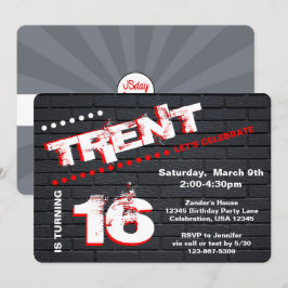 Invitación Adolescente/Tween Graffiti Brick Wall Birthday Boy