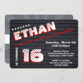 Invitación Adolescente/Tween Graffiti Brick Wall Birthday Boy