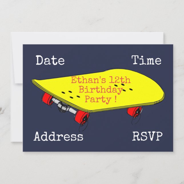 Invitación Adolescentes de skateboard en fiesta de cumpleaños (Anverso)