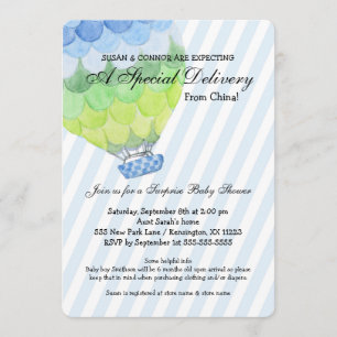 Invitación Adopción Boy Baby Shower, globo azul de aire calie