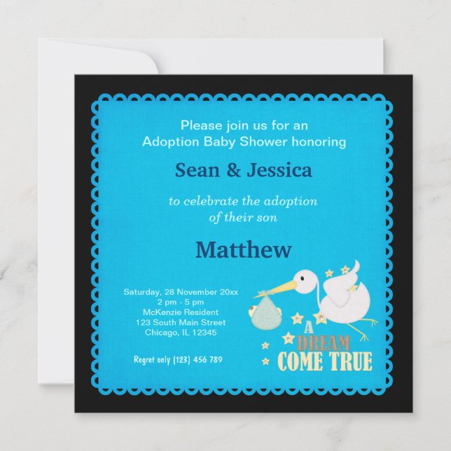 Invitación Adopción de Baby Shower Boy (Anverso)