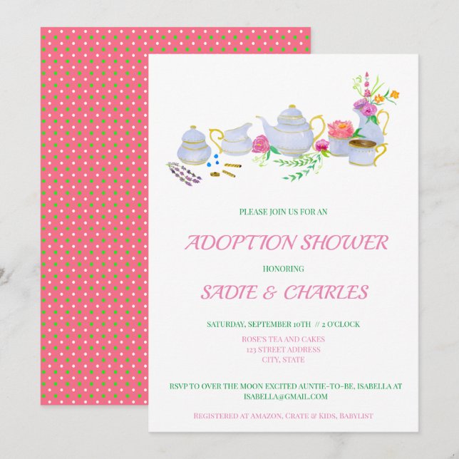 Invitación Adopción de Baby Shower de juego de té acuático (Anverso / Reverso)