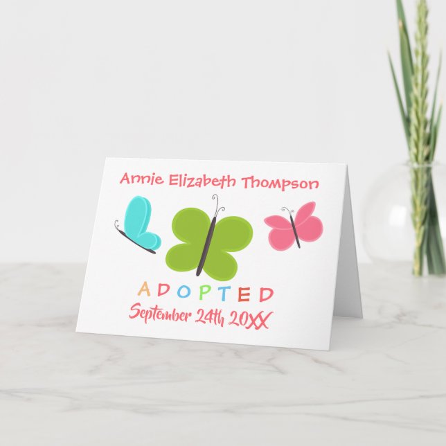 Invitación Adopción de mariposa adoptada - Nombre personaliza (Anverso)