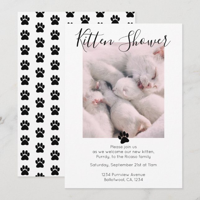 Invitación Adopción personalizada de gatos gatitos con duchas (Anverso / Reverso)