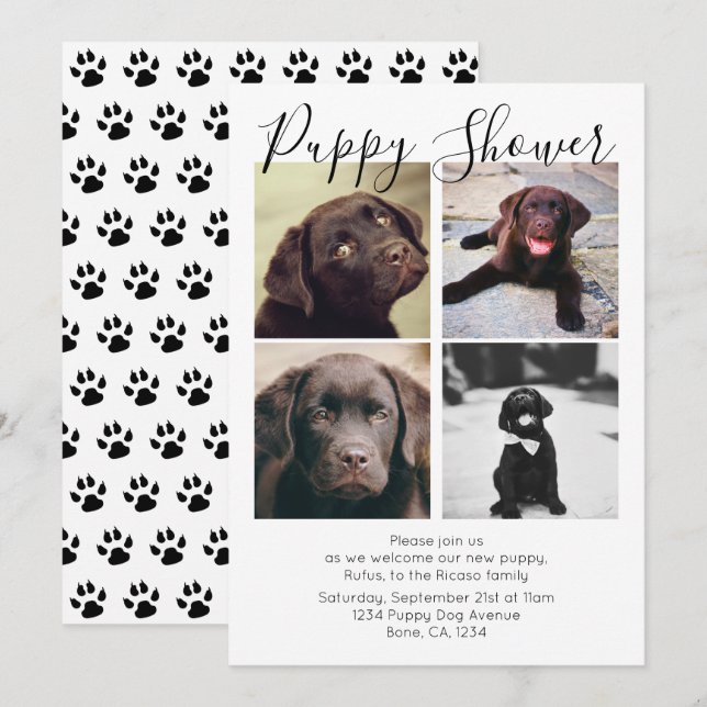 Invitación Adopción personalizada de perro con ducha de pipa (Anverso / Reverso)
