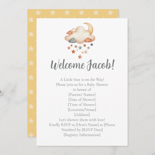 Invitación Adoption Shower Invitation – Dreamy Star Welcome (Anverso / Reverso)