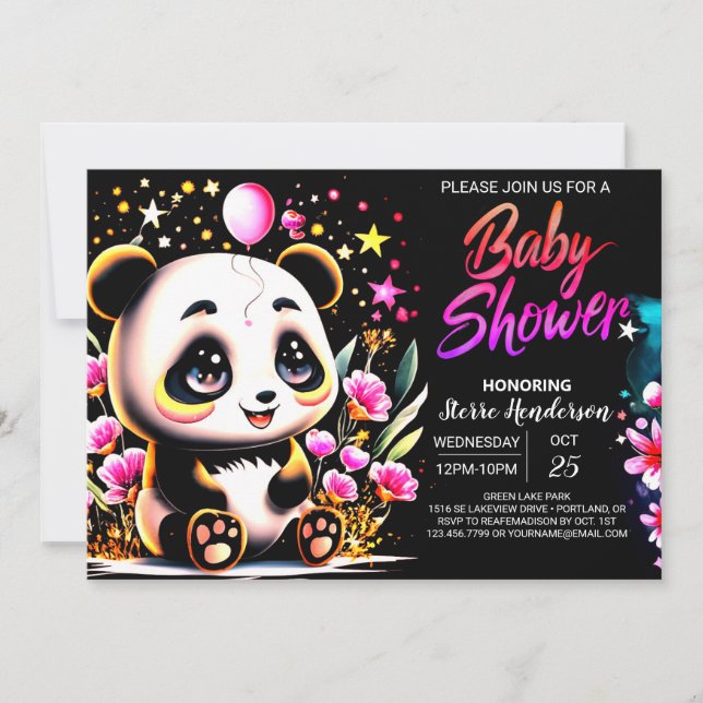 Invitación Adorable acuarela Panda Haven Chica Baby Shower (Anverso)