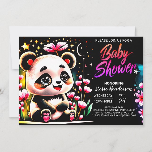 Invitación Adorable acuarela Panda Haven Chica Baby Shower (Anverso)