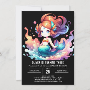 Invitación Adorable acuarela Sirena Cumpleaños