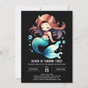 Invitación Adorable acuarela Sirena Cumpleaños