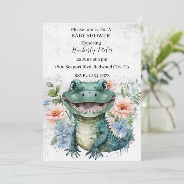 Invitación Adorable Alligator Baby Shower (Anverso de pie)