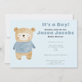 Invitación Adorable azul de peluche Bear Baby Shower "es un n
