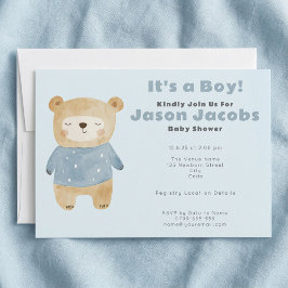 Invitación Adorable azul de peluche Bear Baby Shower "es un n