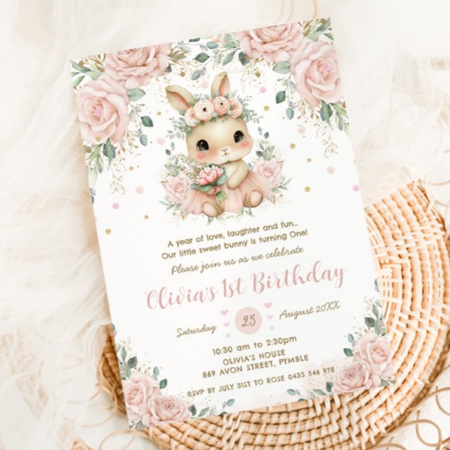 Invitación Adorable Baby Bunny Rabbit Rubor 12º cumpleaños (Subido por el creador)