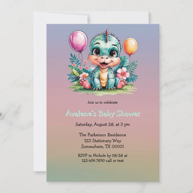 Invitación Adorable Baby Dinosaur Baby Shower (Anverso)