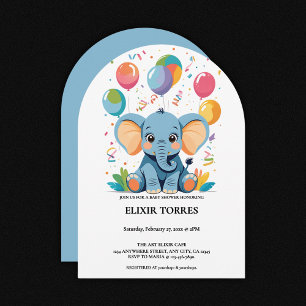 Invitación Adorable Baby Elephant Balloons Baby Shower