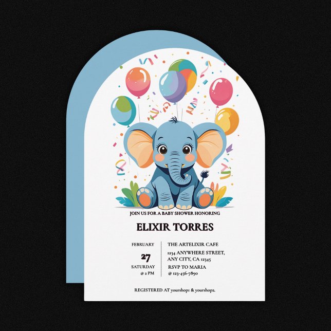 Invitación Adorable Baby Elephant Balloons Baby Shower (Subido por el creador)
