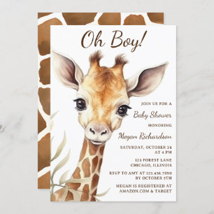 Invitación Adorable Baby Giraffe Oh Boy Baby Shower