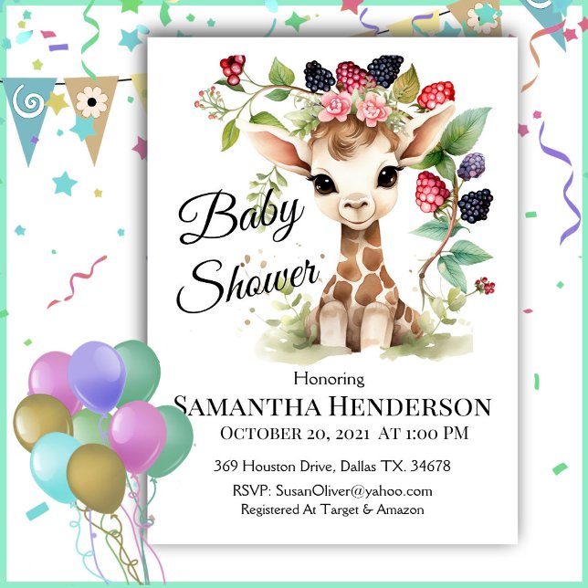 Invitación Adorable Baby Giraffe Retrato Baby Shower (Subido por el creador)