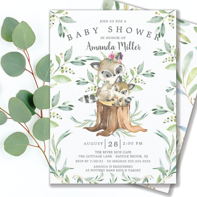 Invitación Adorable Baby Raccoon and Mom Woodland Baby Shower (Subido por el creador)