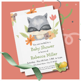 Invitación Adorable Baby Raccoon Baby Shower