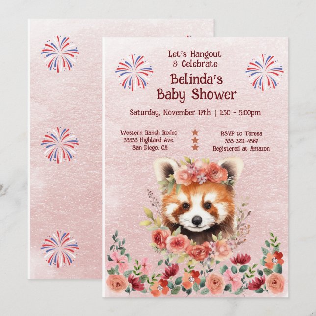 Invitación Adorable Baby Red Panda Bear Baby Shower (Anverso / Reverso)