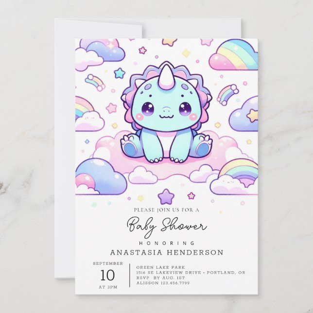 Invitación Adorable Baby Shower de dinosaurio prehistórico (Anverso)