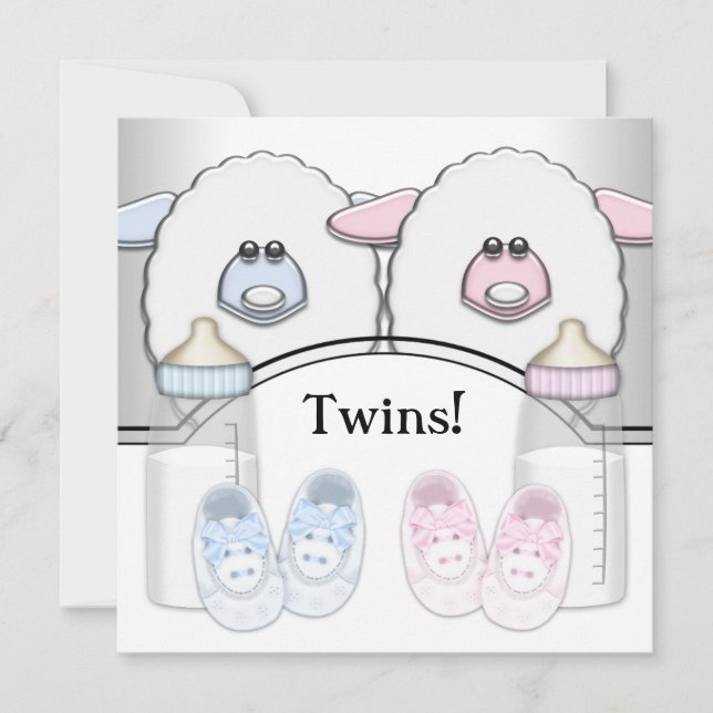 Invitación Adorable Baby Shower de oveja rosa y azul (Anverso)