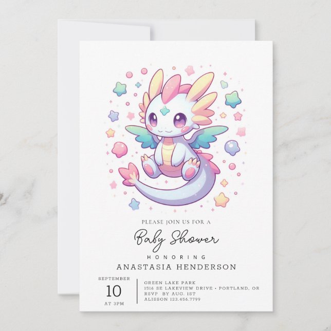 Invitación Adorable Baby Shower Dragon Moderno (Anverso)