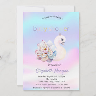 Invitación Adorable Baby Shower Holográfico de Flor de Cisne