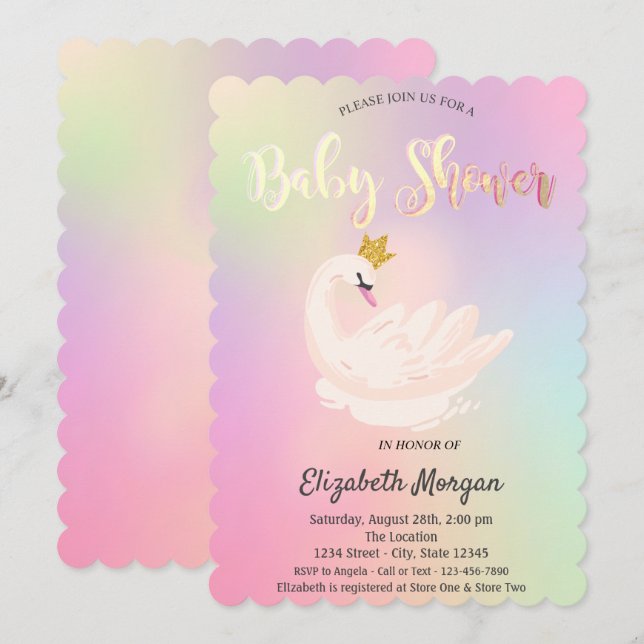 Invitación Adorable Baby Shower Holográfico de la Corona de C (Anverso / Reverso)