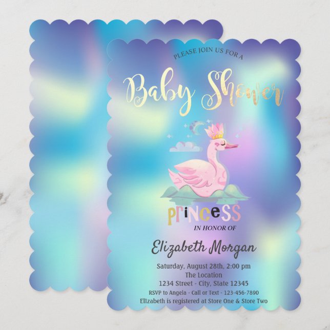 Invitación Adorable Baby Shower Holográfico de la Corona de C (Anverso / Reverso)