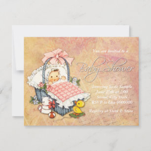 Invitación Adorable Baby Shower Vintage Rosa y Melocotón para
